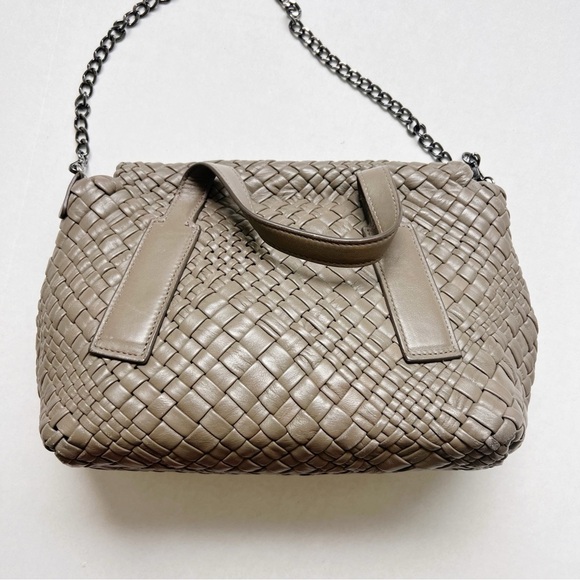FALOR FIRENZE Italian Leather Woven Bag Purse Chain Taupe Gray Tone crossbody - Picture 2 of 6